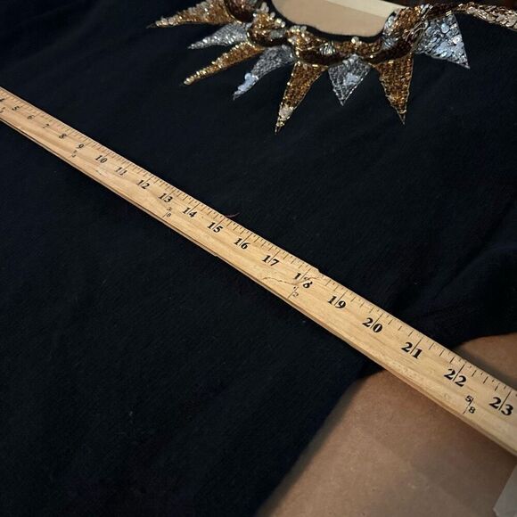 Vtg Semplice Lambs Wool Angora Rabbit Hair Black Sequin Deep V Back Sweater L - Picture 11 of 13